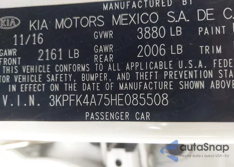 2017 Kia Forte Lx from USA, damaged, VIN 3KPFK4A75HE085508